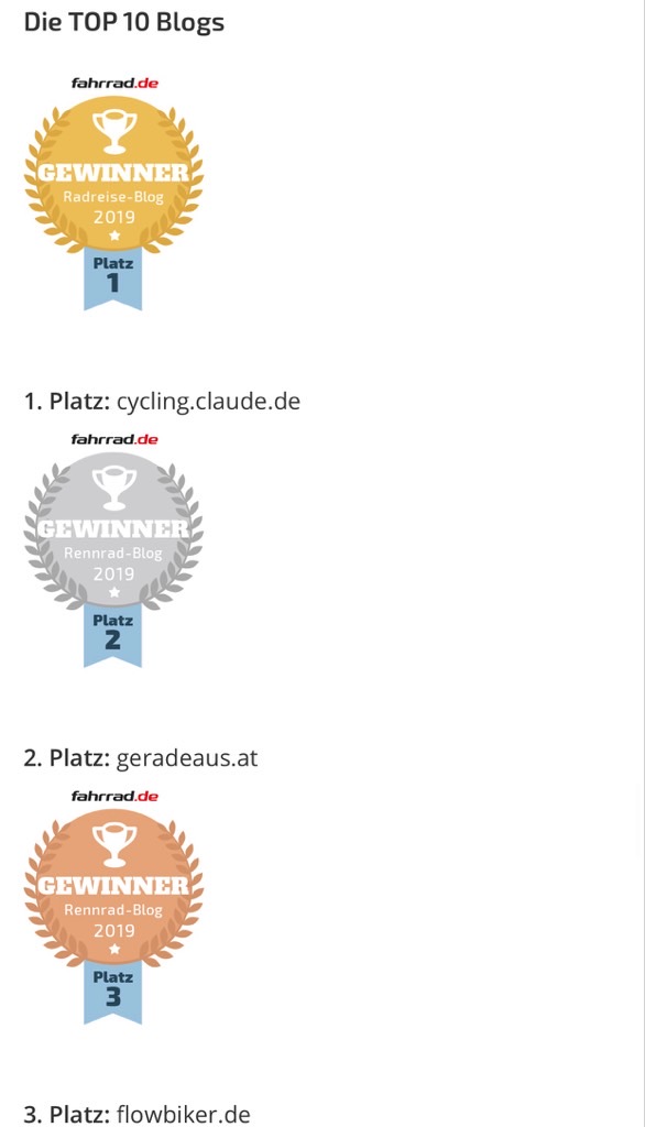 Top Rennrad-Blog 2019 CyclingClaude